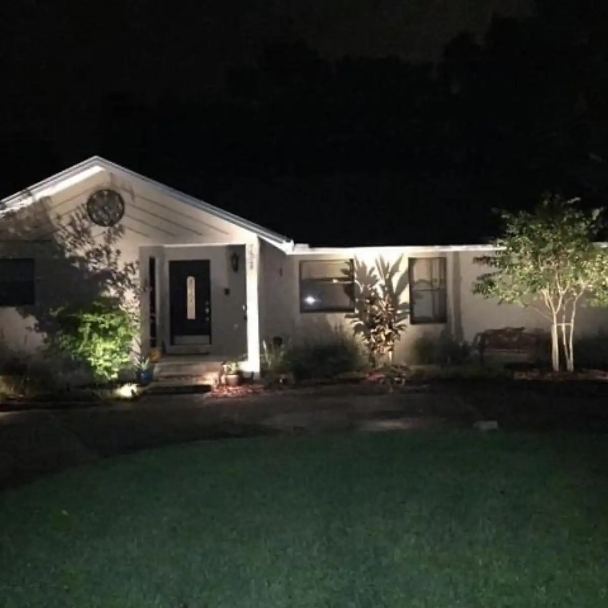 Accent landscape lighting on trees and planting beds in Pensacola FL