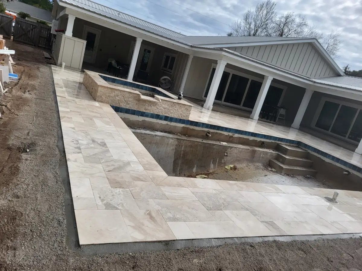 Paver patio detail showing pattern work