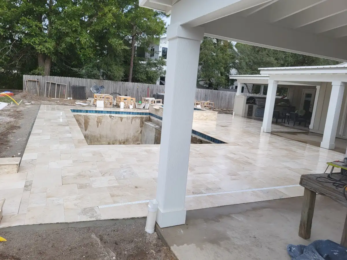 Segmental block retaining wall holding back a slope in Northwest Florida